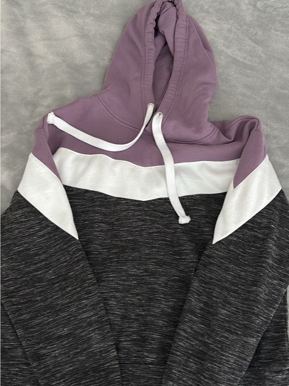 Lilac Colorblock Hoodie Sweater with White Stripe and Charcoal Body